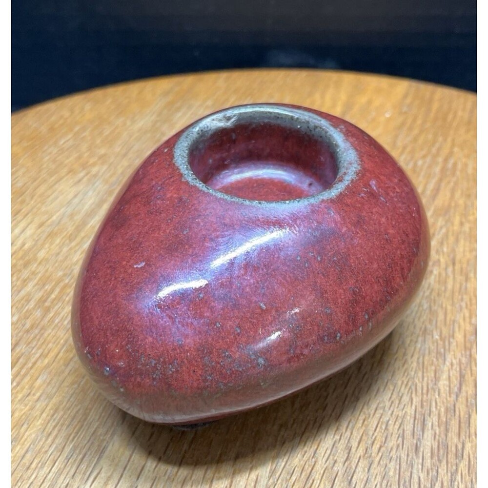 Vtg Red Pebble Shaped Ceramic Votive Candle Holder Glazed Minimalism Mid-Century
